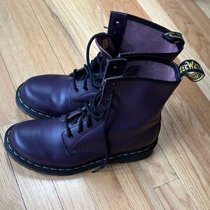 Dr. Martens Dark Purple Boots with Yellow Stitching